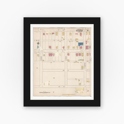 Old map wall art mockup — black gallery frame with white mat — Sanborn Fire Insurance Map from Parkesburg, Chester County, Pennsylvania (1934), Sheet #0004
