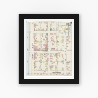 Old map wall art mockup — black gallery frame with white mat — Sanborn Fire Insurance Map from Waverly, Pike County, Ohio (1885), Sheet #0002