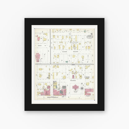 Old map wall art mockup — black gallery frame with white mat — Sanborn Fire Insurance Map from Fairfield, Wayne County, Illinois (1907), Sheet #0004