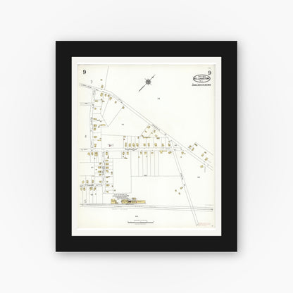 Old map wall art mockup — black gallery frame with white mat — Sanborn Fire Insurance Map from Williamstown, Gloucester County, New Jersey (1923), Sheet #0009