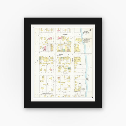 Old map wall art mockup — black gallery frame with white mat — Sanborn Fire Insurance Map from Waverly, Bremer County, Iowa (1897), Sheet #0003
