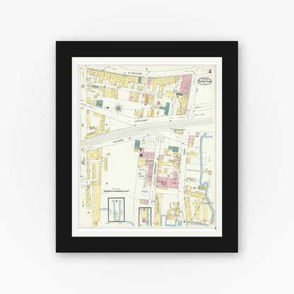 Old map wall art mockup — black gallery frame with white mat — Sanborn Fire Insurance Map from Tarrytown, Westchester County, New York (1909), Sheet #0004