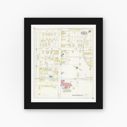 Old map wall art mockup — black gallery frame with white mat — Sanborn Fire Insurance Map from Big Rapids, Mecosta County, Michigan (1914), Sheet #0015