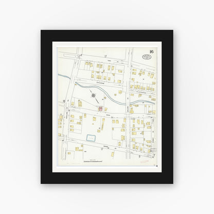 Old map wall art mockup — black gallery frame with white mat — Sanborn Fire Insurance Map from Nyack, Rockland County, New York. (1910), Sheet #0016