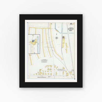 Old map wall art mockup — black gallery frame with white mat — Sanborn Fire Insurance Map from Iron Mountain, Dickinson County, Michigan (1904), Sheet #0014