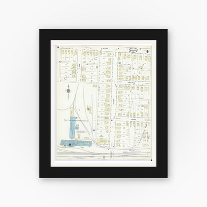 Old map wall art mockup — black gallery frame with white mat — Sanborn Fire Insurance Map from Marion, Marion County, Ohio (1914), Sheet #0004