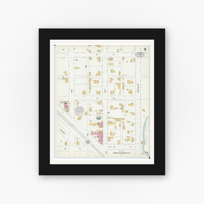 Old map wall art mockup — black gallery frame with white mat — Sanborn Fire Insurance Map from Genoa, Ottawa County, Ohio (1899), Sheet #0003