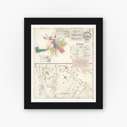 Old map wall art mockup — black gallery frame with white mat — Sanborn Fire Insurance Map from East Pepperell, Middlesex County, Massachusetts (1943), Sheet #0001