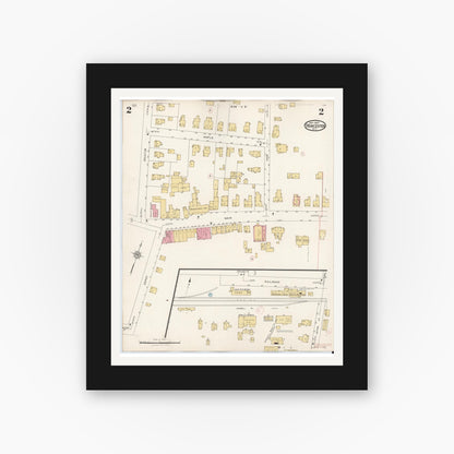Old map wall art mockup — black gallery frame with white mat — Sanborn Fire Insurance Map from Worcester, Otsego County, New York (1927), Sheet #0002