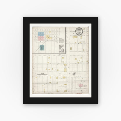 Old map wall art mockup — black gallery frame with white mat — Sanborn Fire Insurance Map from Chino, San Bernardino County, California (1895), Sheet #0001