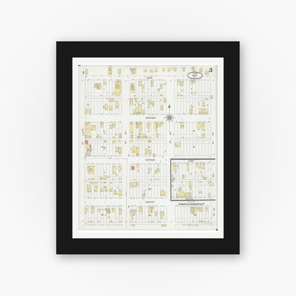 Old map wall art mockup — black gallery frame with white mat — Sanborn Fire Insurance Map from Ely, Saint Louis County, Minnesota (1900), Sheet #0003