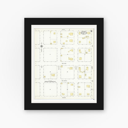 Old map wall art mockup — black gallery frame with white mat — Sanborn Fire Insurance Map from Henrietta, Clay County, Texas (1912), Sheet #0008