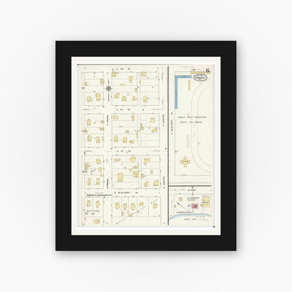 Old map wall art mockup — black gallery frame with white mat — Sanborn Fire Insurance Map from Fairmont, Martin County, Minnesota (1911), Sheet #0006