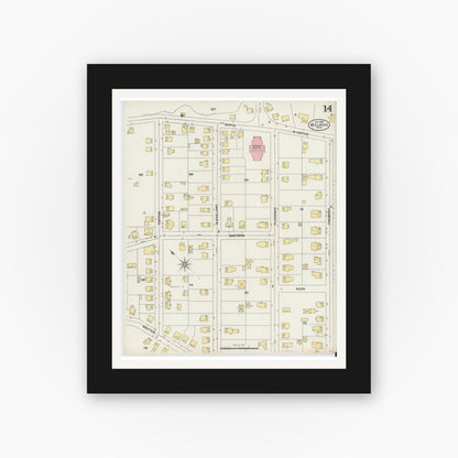 Old map wall art mockup — black gallery frame with white mat — Sanborn Fire Insurance Map from Melrose, Middlesex County, Massachusetts (1897), Sheet #0014