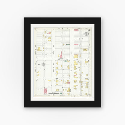 Old map wall art mockup — black gallery frame with white mat — Sanborn Fire Insurance Map from Gas City, Grant County, Indiana (1904), Sheet #0003