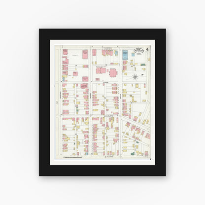 Old map wall art mockup — black gallery frame with white mat — Sanborn Fire Insurance Map from Pottstown, Montgomery County, Pennsylvania (1902), Sheet #0004
