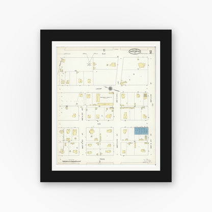 Old map wall art mockup — black gallery frame with white mat — Sanborn Fire Insurance Map from Sweetwater, Nolan County, Texas (1914), Sheet #0002