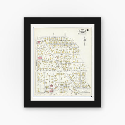 Old map wall art mockup — black gallery frame with white mat — Sanborn Fire Insurance Map from Benton Harbor, Berrien County, Michigan (1917), Sheet #0019