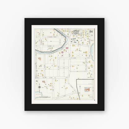 Old map wall art mockup — black gallery frame with white mat — Sanborn Fire Insurance Map from Orlando, Orange County, Florida (1919), Sheet #0024