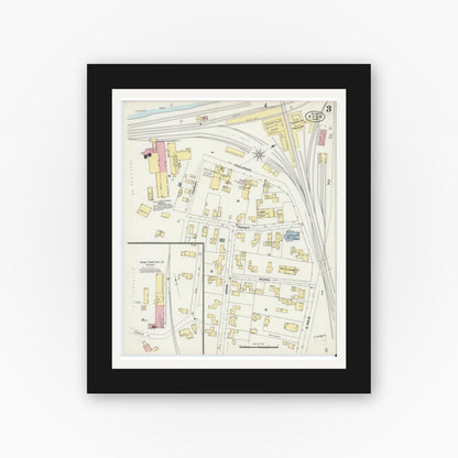 Old map wall art mockup — black gallery frame with white mat — Sanborn Fire Insurance Map from Ayer, Middlesex County, Massachusetts (1897), Sheet #0003