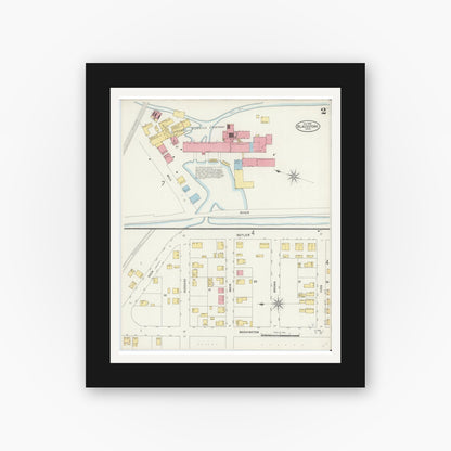 Old map wall art mockup — black gallery frame with white mat — Sanborn Fire Insurance Map from Blackstone, Worcester County, Massachusetts (1898), Sheet #0002