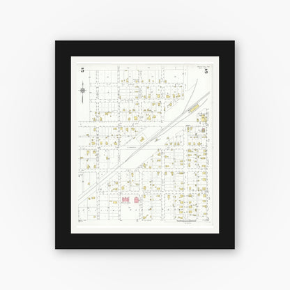 Old map wall art mockup — black gallery frame with white mat — Sanborn Fire Insurance Map from Wolfe City, Hunt County, Texas (1934), Sheet #0005
