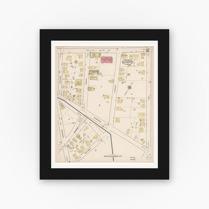 Old map wall art mockup — black gallery frame with white mat — Sanborn Fire Insurance Map from Fort Myers, Lee County, Florida (1922), Sheet #0006