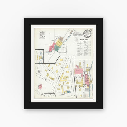 Old map wall art mockup — black gallery frame with white mat — Sanborn Fire Insurance Map from Perry, Wyoming County, New York (1900) - Complete Map Set