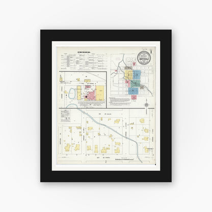 Old map wall art mockup — black gallery frame with white mat — Sanborn Fire Insurance Map from Huntsville, Walker County, Texas (1912) - Complete Map Set