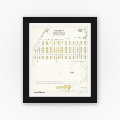 Old map wall art mockup — black gallery frame with white mat — Sanborn Fire Insurance Map from Arcadia, Los Angeles County, California (1908), Sheet #0002