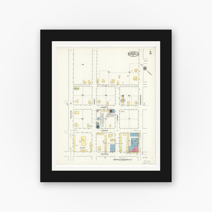 Old map wall art mockup — black gallery frame with white mat — Sanborn Fire Insurance Map from Stephenville, Erath County, Texas (1921), Sheet #0005