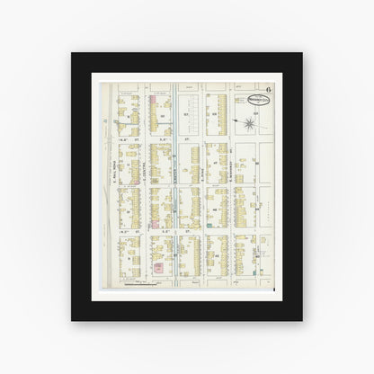 Old map wall art mockup — black gallery frame with white mat — Sanborn Fire Insurance Map from Mahanoy City, Schuylkill County, Pennsylvania (1891), Sheet #0006