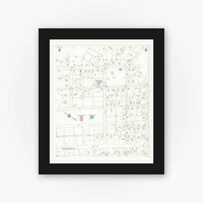 Old map wall art mockup — black gallery frame with white mat — Sanborn Fire Insurance Map from Hico, Hamilton County, Texas (1934), Sheet #0004