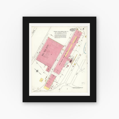 Old map wall art mockup — black gallery frame with white mat — Sanborn Fire Insurance Map from Draper, Rockingham County, North Carolina (1921), Sheet #0003