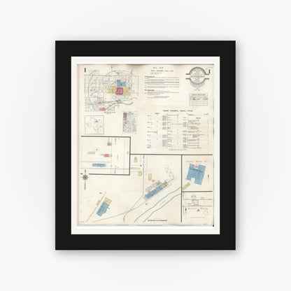 Old map wall art mockup — black gallery frame with white mat — Sanborn Fire Insurance Map from Jacksboro, Jack County, Texas (1942) - Complete Map Set