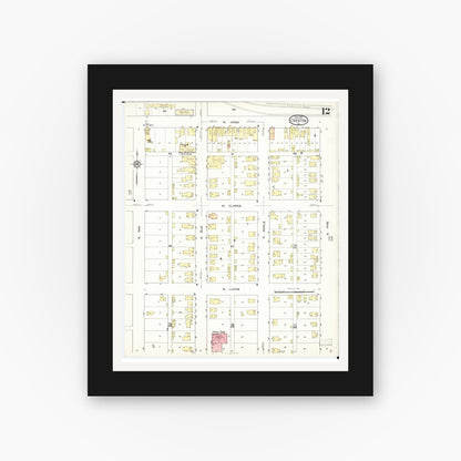 Old map wall art mockup — black gallery frame with white mat — Sanborn Fire Insurance Map from Creston, Union County, Iowa (1913), Sheet #0012