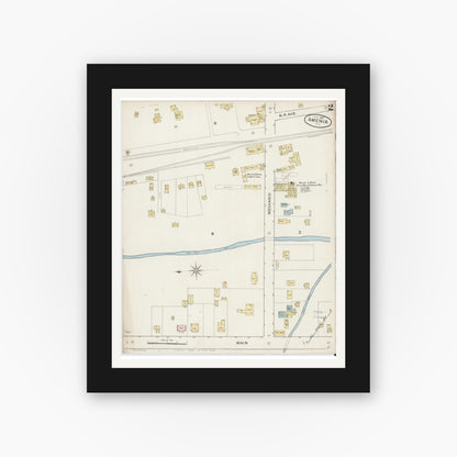 Old map wall art mockup — black gallery frame with white mat — Sanborn Fire Insurance Map from Amenia, Dutchess County, New York (1887), Sheet #0002