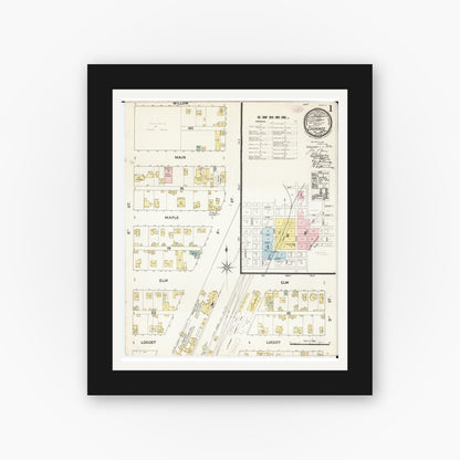 Old map wall art mockup — black gallery frame with white mat — Sanborn Fire Insurance Map from Cherokee, Cherokee County, Iowa (1888), Sheet #0001