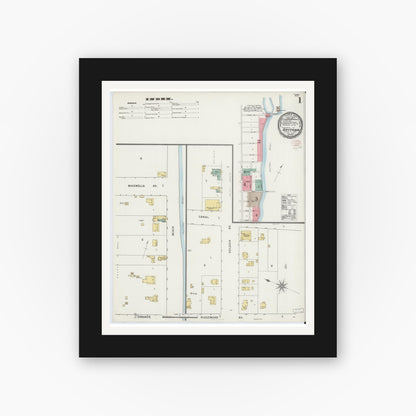 Old map wall art mockup — black gallery frame with white mat — Sanborn Fire Insurance Map from Daytona, Volusia County, Florida (1895) - Complete Map Set