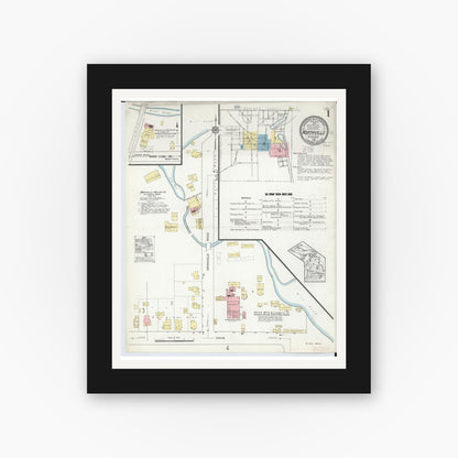 Old map wall art mockup — black gallery frame with white mat — Sanborn Fire Insurance Map from Northville, Wayne County, Michigan (1914) - Complete Map Set