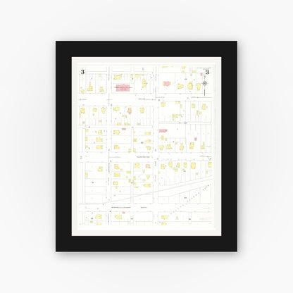 Old map wall art mockup — black gallery frame with white mat — Sanborn Fire Insurance Map from Story City, Story County, Iowa (1932), Sheet #0003