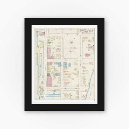 Old map wall art mockup — black gallery frame with white mat — Sanborn Fire Insurance Map from Honesdale, Wayne County, Pennsylvania (1885), Sheet #0003