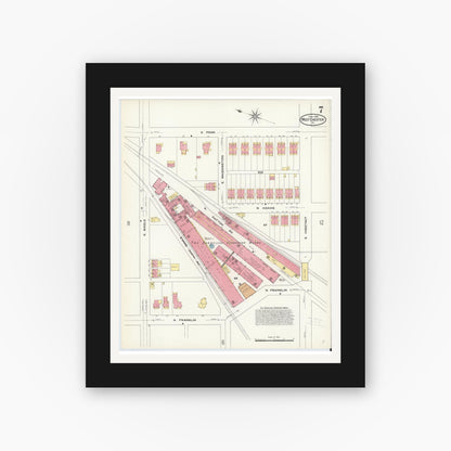 Old map wall art mockup — black gallery frame with white mat — Sanborn Fire Insurance Map from West Chester, Chester County, Pennsylvania (1909), Sheet #0007