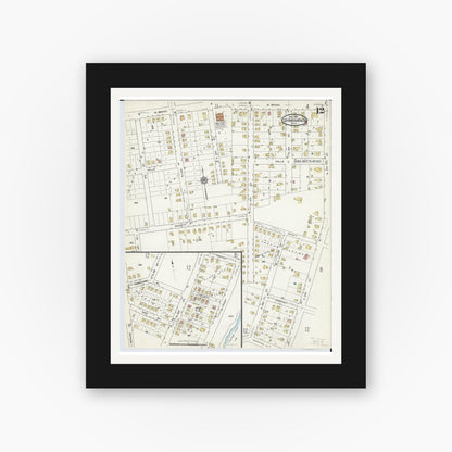 Old map wall art mockup — black gallery frame with white mat — Sanborn Fire Insurance Map from Cuyahoga Falls, Summit County, Ohio (1916), Sheet #0012