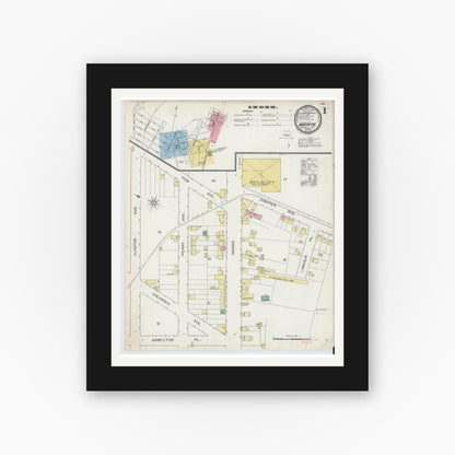 Old map wall art mockup — black gallery frame with white mat — Sanborn Fire Insurance Map from Maspeth, Queens County, New York (1893) - Complete Map Set