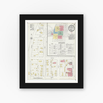 Old map wall art mockup — black gallery frame with white mat — Sanborn Fire Insurance Map from Macon, Macon County, Missouri (1895) - Complete Map Set