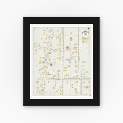 Old map wall art mockup — black gallery frame with white mat — Sanborn Fire Insurance Map from Orange, Franklin County, Massachusetts (1895), Sheet #0007
