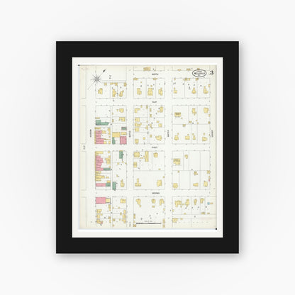 Old map wall art mockup — black gallery frame with white mat — Sanborn Fire Insurance Map from Wellsville, Montgomery County, Missouri (1900), Sheet #0003