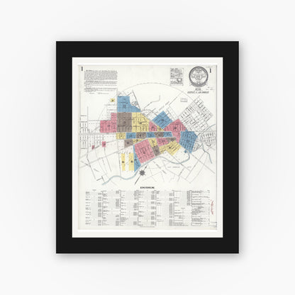 Old map wall art mockup — black gallery frame with white mat — Sanborn Fire Insurance Map from Culver City, Los Angeles County, California (1924), Sheet #0001