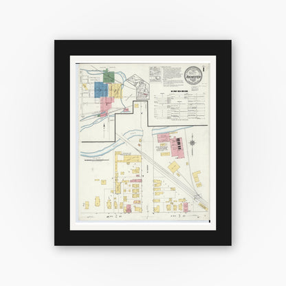 Old map wall art mockup — black gallery frame with white mat — Sanborn Fire Insurance Map from Rochester, Oakland County, Michigan (1919) - Complete Map Set